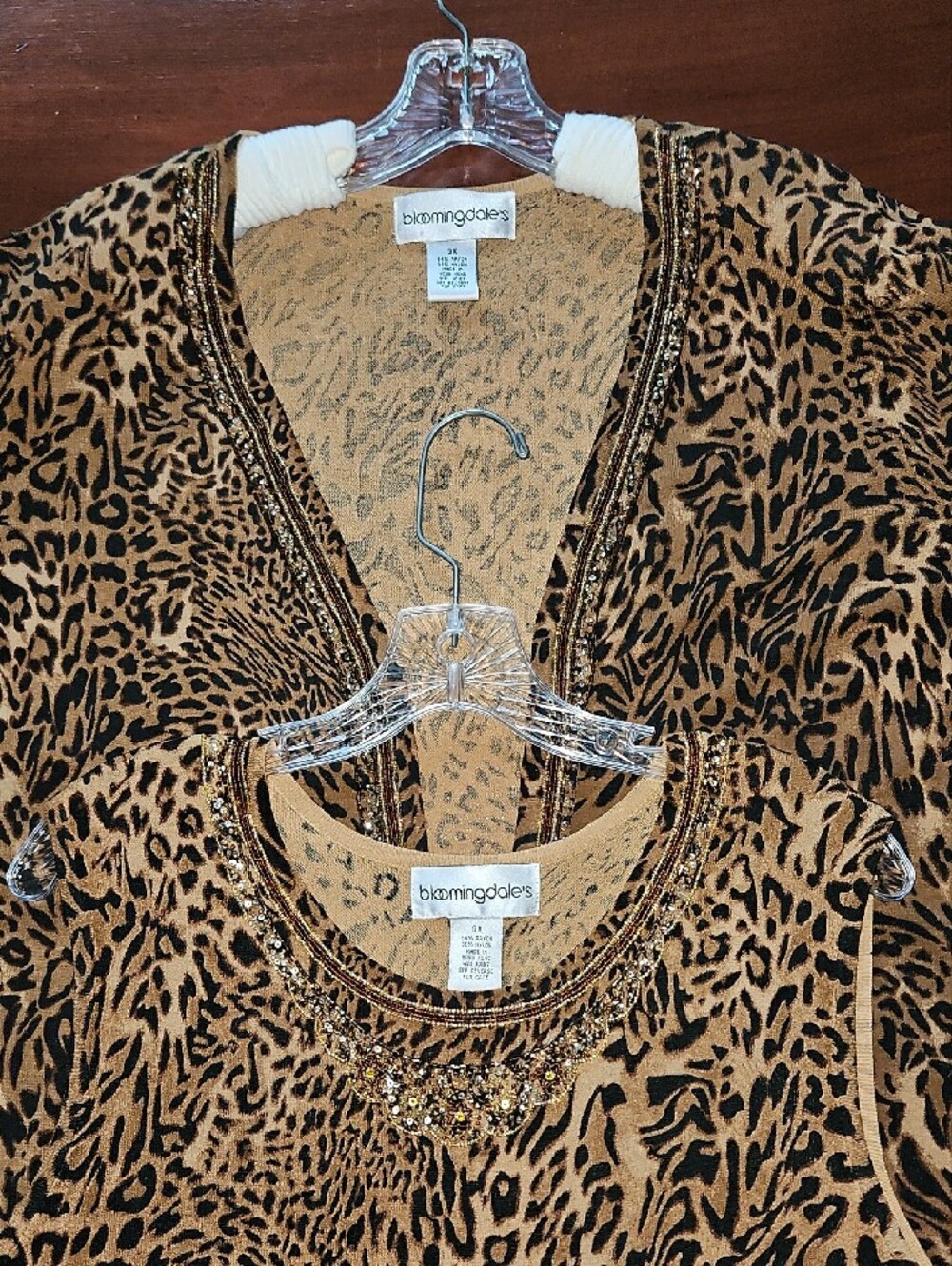 Bloomingdale's Leopard Print Sweater Set in Brown and Black with Beaded Trim